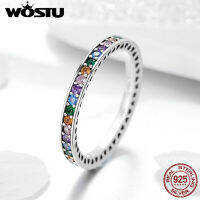 WOSTU ของแท้เงินแท้925สายรุ้งที่มีสีสัน CZ หินแหวนนิ้วสำหรับผู้หญิงแบรนด์หรูพรรคเครื่องประดับเงินของขวัญ FIR392