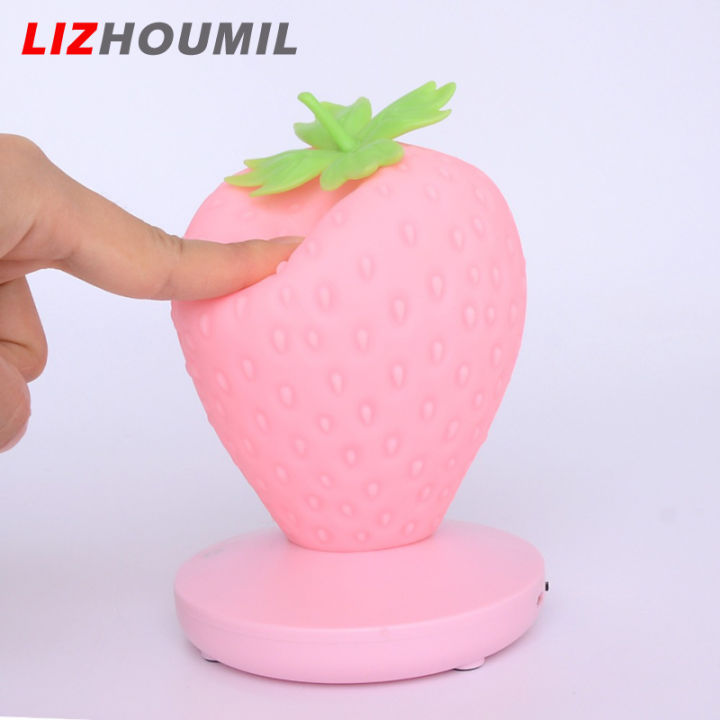 lizhoumil-ไฟไฟ-led-กลางคืน-usb-รูปสตรอเบอร์รี่ชาร์จได้ตกแต่งโต๊ะหลอดไฟสำหรับห้องนอน-pelindung-mata