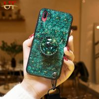 Luxury Marble Gold Foil Glitter Case for VIVO Y91C / VIVO Y91i / VIVO 1820 Soft TPU Bumper Diamond Bracket Holder Protective Cover Case with Wrist Str