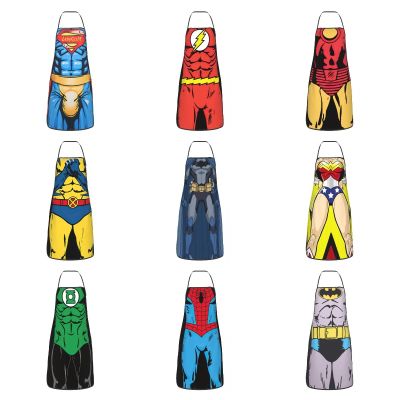 Super Hero Bat Funny Aprons for Men Women Sexy Muscle Man Adult Unisex Kitchen Chef Bib Tablier Cuisine Cooking Baking Painting