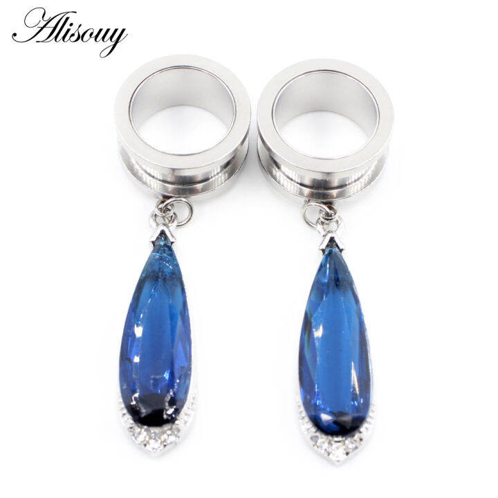 alisouy-2pcs-6-25มม-สแตนเลส-water-drop-คริสตัล-pendat-หูอุโมงค์ปลั๊ก-expander-stretcher-gauges-body-piercing-เครื่องประดับ