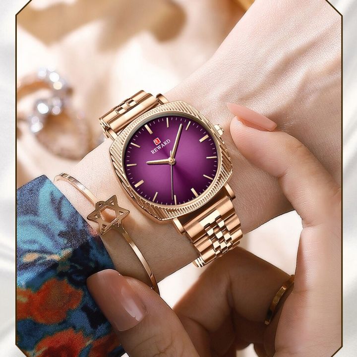 นาฬิกาข้อมือควอตซ์ผู้หญิงหรูหรานาฬิกาข้อมือสแตนเลสของขวัญสายเหล็กสำหรับแม่ภรรยาแฟน