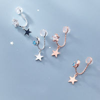 MloveAcc 925 Sterling Silver Personality Asymmetric Star &amp; Moon Ear Clip Earrings Fake Pierced Women Earrings for Women Fine Jew