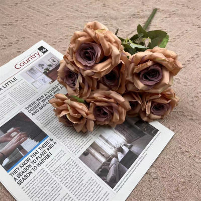 9 Heads Fake Flowers Artificial Flowers Home Decoration Silk Rose Bouquet Wedding Party 9 Heads Bunch Decoration