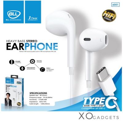 หูฟัง BLL 6051 Earphone Type-c หูฟังสำหรับ Type-c รองรับได้ทุกรุ่น  หูฟังแจ๊คTYPE-c  *** แพคเกตใหม่