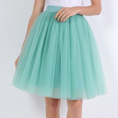 ‘；’ 7 Layers Midi A Line Tutu Tulle Skirt High Waist Pleated Skater Skirts Womens Vintage Lolita Ball Gown Summer Saias Jupe