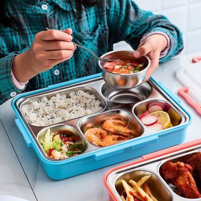 5 Compartments Lunch Box Stainless Steel Leak-Proof Bento Boxes Soup Container School Dinnerware