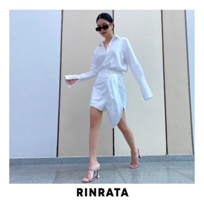 RINRATA - Atlas shirt เสื้อ เชิ้ต สีขาว คอปก ผ้าคอตต้อน อย่างดี มีลายเส้นจาง นุ่มใส่สบาย ทรงปล่อย ขอบแขนใหญ่ กระดุมหน้า เสื้อทำงาน เสื้อไปเที่ยว