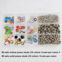 9.5mm Metal Hollow&amp;Solid Prong Ring Snap FastenersPress Stud No-sew Baby Layette Suit Snap Buttons For Clothing Plier Tool Kit