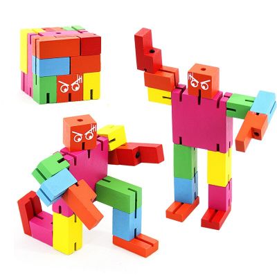 Wood Deformation Robot Puzzle Colorful Magic Cubes Graffiti Magic Cubes Folding Childrens Entertainment Hot Sale Toys Brain Teasers