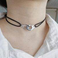 New Harajuku Stainless Steel Handcuff Choker Necklace Cool Black Rope Adjustable Les Menottes Cord Neck For Women Party Gift