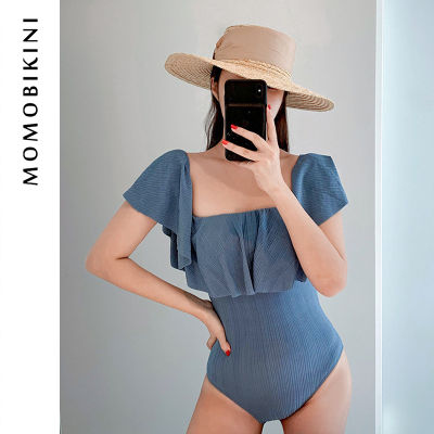 Momo Bikini Korean New Ruffled Swimsuit Women S Conservative Cover Belly Thin And Small Chest Gather Slim Hot Spring