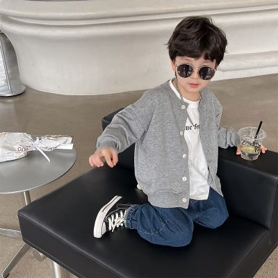 Children Sweater 2023 Cool Spring Autumn Korean Style Casual Baby Top Embroidered New Fashionable Boys Simple Cardigan