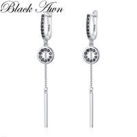 Black Awn Hoop Earrings for Women Classic Silver Color Trendy Spinel Engagement Fashion Jewelry I214