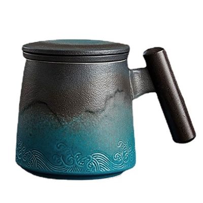 แก้วกาแฟถ้วยชาแก้วโบราณเซรามิกพร้อมที่กรองถ้วยน้ำฝาปิดขวดน้ำหมักด้ามไม้ของขวัญส่วนตัว Nmckdl