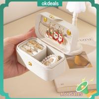 OKDEALS หนังพียู กล่องเครื่องประดับอัญมณี เคสฝาพับ แบบพกพาได้ กล่องแสดงสินค้า ที่มีคุณภาพสูง มินิมินิ อุปกรณ์จัดระเบียบเครื่องประดับ การเดินทางการเดินทาง