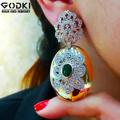 GODKI Vintage Royal Pattern Dangle Earrings For Women Wedding Cubic Zirconia CZ Crystal Sparkling Naija Dance Party Earring 2020