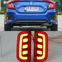 CSCSNL Bemper Belakang สะท้อนแสง LED DRL 1คู่ไฟท้ายไฟตัดหมอกไฟสัญญาณไฟเบรคสำหรับ Honda Civic 2016 2017 2018