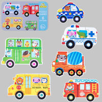 Infant Supermarket Toys 3D Six-In-On Wooden Puzzle Engineering Car Animal Cartoon For Kids Educational Cognitive Toy