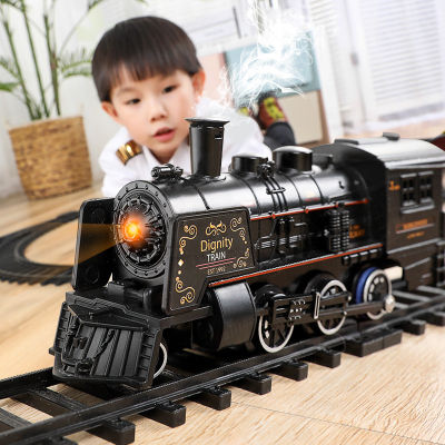 ที่จอดรถรถไฟความเร็วสูงจำลองสำหรับเด็กชุดรถไฟไฟฟ้าแทร็กแบบจำลองไอน้ำของเล่นเด็กเร่เข้ามาซื้อโทมัส