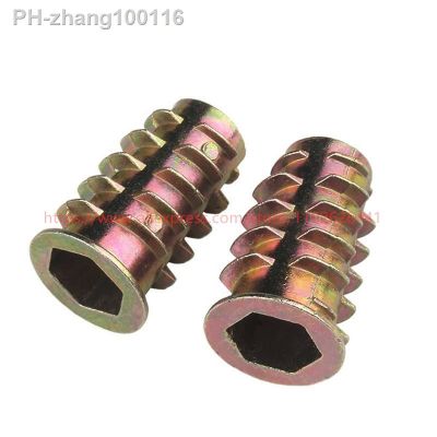 Zinc Alloy Thread For Wood Insert Nut Flanged Hex Drive Head Furniture Nuts