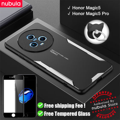 NUBULA เคสสำหรับ Honor Magic5 | Magic 5 Pro เคสอะลูมินัมอัลลอยโลหะผิวด้านฝาหลังกันรอยขีดข่วนเคสโทรศัพท์มือถือ Hp Honor Magic5 Pro ตัวยึดแบบแหวนป้องกันหน้าจอกระจกนิรภัยฟรีสำหรับ Magic5 Honor 5 Pro