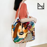 ×Artist CiCi cooperation model single shoulder large capacity thin shoulder strap tote bag canvas bag womens single shoulder hh 【BYUE】