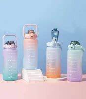 ขวดพลาสติก กระติกน้ำบอกเวลา แบบไล่สี มีหลอดในตัว ฝาล็อคได้ ขนาด 2000 ml พร้อมส่ง 4 สี เลือกสีได้