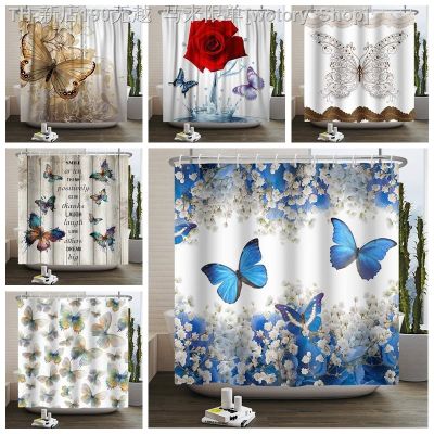 【CW】✌▥  Flowers Shower Curtain Morden Floral Fabric Room With Hooks