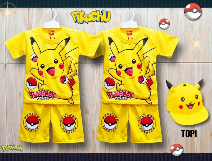 BAJU ANAK KARAKTER KARTUN PIKACHU POKEMON / SETELAN BAJU PIKACHU ...