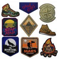 Holiday Camping Hook and Loop Patches for Clothing Compass The Mountains Fire Morale Badges on Backpack Hat Embroidered Patch Adhesives Tape