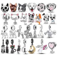 925 Silver Cat Dog Charms Plata De Ley Original Paws Pet Pomeranian Charm Bulldog Bead For DIY Charms Bracelet Jewelry Making