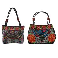 2 Pcs Chinese Style Women Handbag Embroidery Ethnic Summer Fashion Handmade Flowers Ladies Tote Shoulder Bags Cross-Body (Red Double Peony &amp; Flowers)