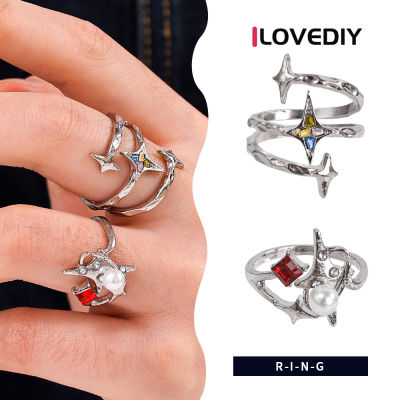 ILOVEDIY ชุดเครื่องประดับแฟชั่นแหวนเฉพาะตัวอสมมาตรดีไซน์ป๊อปหรูหราแหวนไฟดาวคอสมิกสำหรับเด็กผู้หญิง