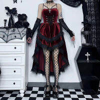 Gothic DressFall ใหม่ Dark เซ็กซี่เครื่องเทศ Slim แขวนคอสายคล้องคอเอวลาก Hem ชุดผู้หญิง2023Goth Dress