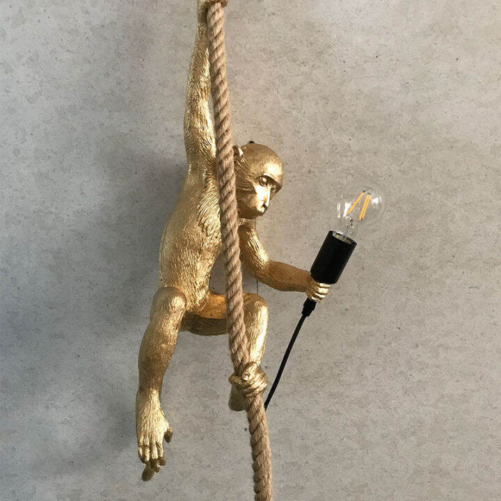 Modern Resin Monkey Pendant Light For Living Room Art Lights Lustre SELETTI With Hemp Rope Black