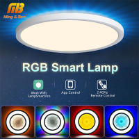 Ming&amp;Ben โคมไฟเพดานห้องนอน LED บางเฉียบ APP รีโมทคอนโทรล RGB หมุนแสงในร่มตกแต่งบ้านไฟเพดานอัจฉริยะ