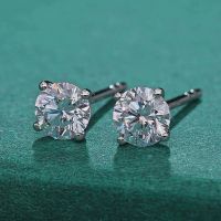 Vinregem GRA 3EX VVS D Color Moissanite Diamonds Gemstone Ear Studs Earrings Classic 18K Gold Plated 925 Sterling Silver Jewelry