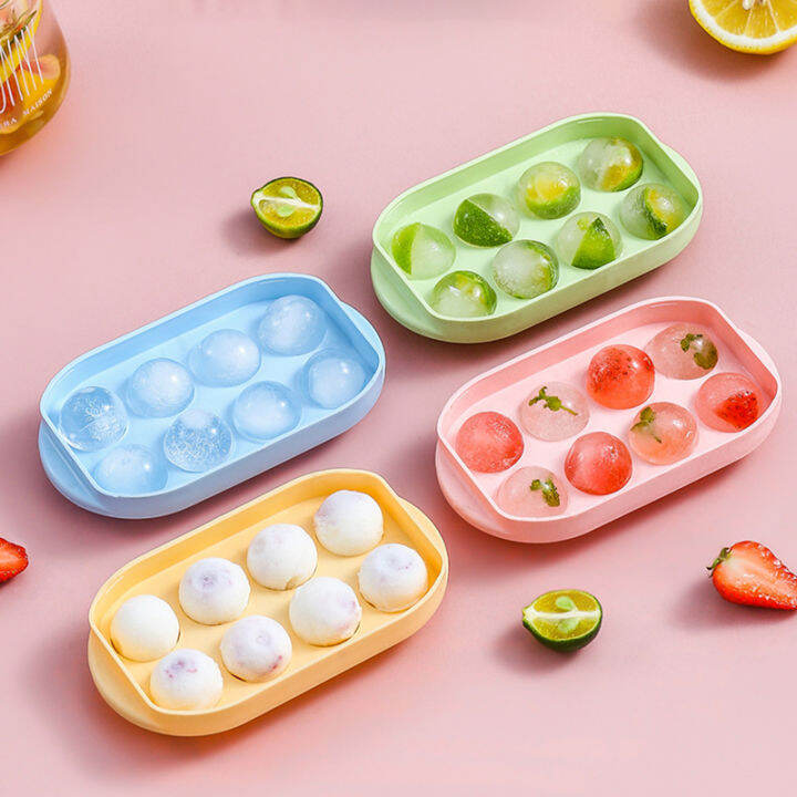 Round Ice Cube Tray With Lid Ice Ball Maker 8 Grids Circle Ice Cube