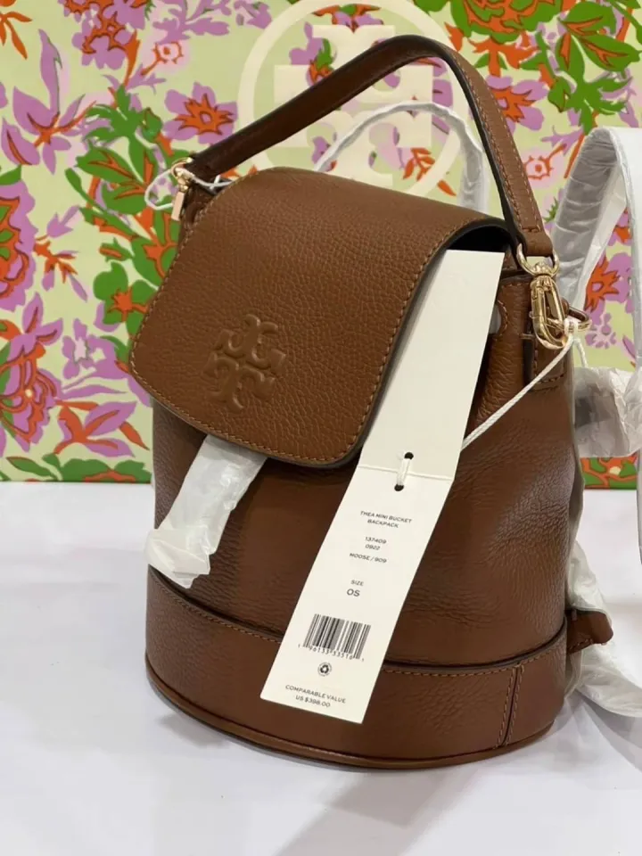 Tory Burch (137409) Thea Mini Black Pebbled Leather Bucket Backpack Handbag