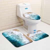 Beach Series Anti Slip Bath Mat 1pc 3D Bathroom Mats Fleece Toilet Lid Cover Doormat Carpet Bedroom Rugs for Home Decoration