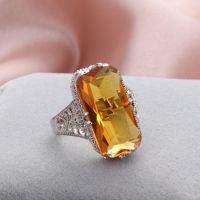 WAGSTO เครื่องประดับแฟชั่นขนาด6-10แหวนหมั้น Citrine ธรรมชาติ925แหวนเงินแหวนแต่งงาน