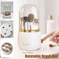 【YD】 360° Rotating Makeup Holder Desktop Storage Dustproof Organizer Brushes With Lid