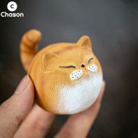 Cute Kawaii Lucky Cat Tiger Kylin Animal Figurines Sculpture Purple Clay Ceramics Tea Table Pet Ornaments Home Decor Accessories