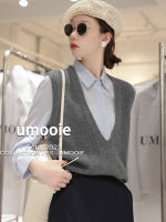 UMOOIE  เสื้อกั๊กแมทช์ง่ายแบบต้นฤดูใบไม้ร่วง   เสื้อไหมพรมขนแกะ