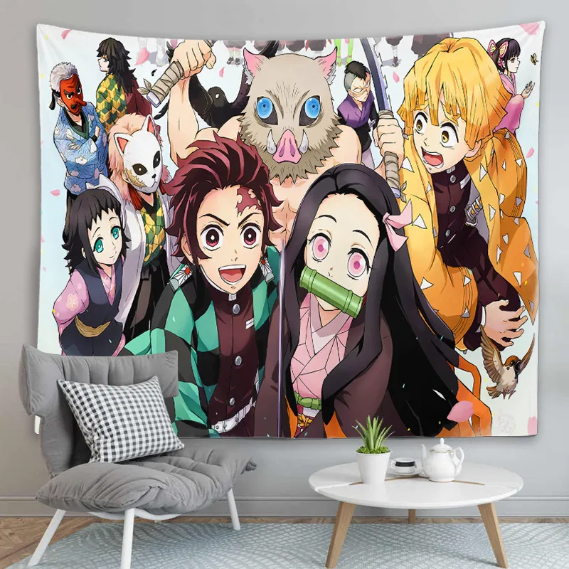 Demon Slayer Tanjiro Nezuko Characters Poster Wall Hanging Tapestry  Japanese Anime Tapestrys Room Decor Aesthetic Home Wallpaper