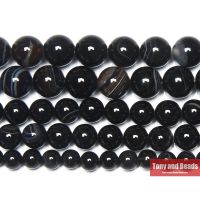 Natural Stone Black Stripe Onyx Agate Round Loose Beads 4 6 8 10 12MM Pick Size For Jewelry Making