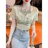 เสื้อยืดครอป shory Style strappy T-shirt Womens Printed TOP