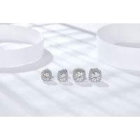 ﹊ Moissanite diamond stud earrings ต่างหูเงิน 925 ประดับเพชร ทรงสี่เหลี่ยมTH