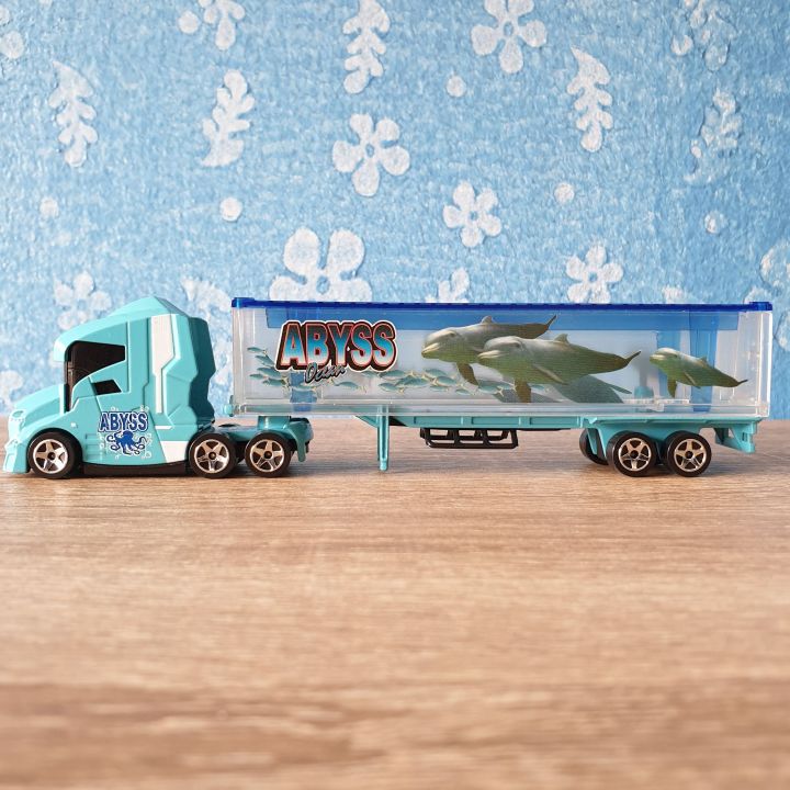 โมเดลรถเหล็ก-รถเทรลเลอร์-majorette-truck-trailer-abyss-ocean-blue-transporter-รถหัวลาก-รถพ่วงขนส่ง